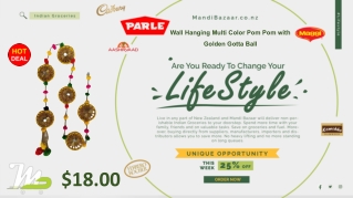 Wall Hanging Multi Color Pom Pom with Golden Gotta Ball - Mandi Bazaar