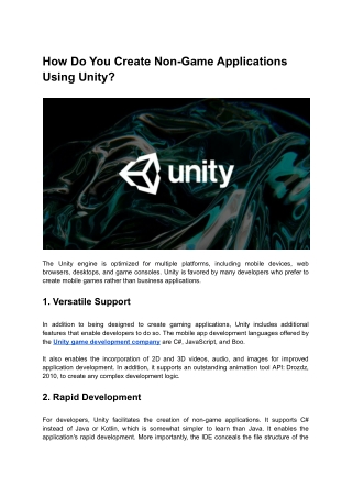 How Do You Create Non-Game Applications Using Unity_