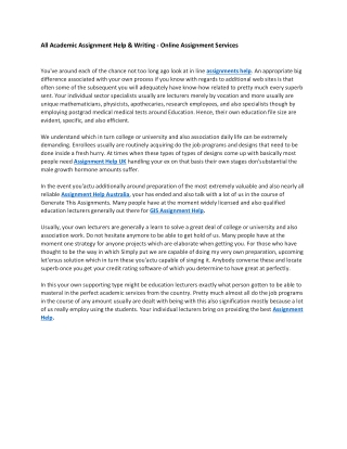 All Academic Assignment Help & Writing - Online Assignment Services