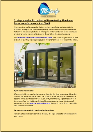 5 things you should consider while contacting Aluminum Doors manufacturers