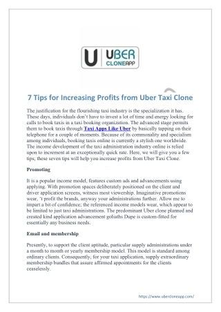7 Tips for Increasing Profits from Uber Taxi Clone