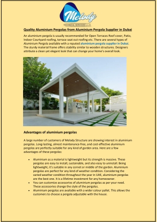 Quality Aluminium Pergolas from Aluminium Pergola Supplier in Dubai
