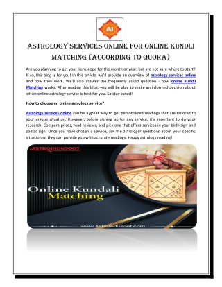 Astrology Services Online For Online Kundli Matching (According to Quora)