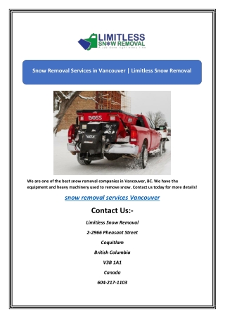 Snow Removal Services in Vancouver | Limitless Snow Removal