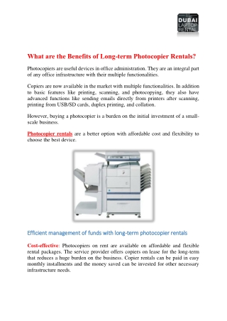 What are the Benefits of Long-term Photocopier Rentals
