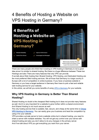 4 Benefits of Hosting a Website on VPS Hosting in Germany