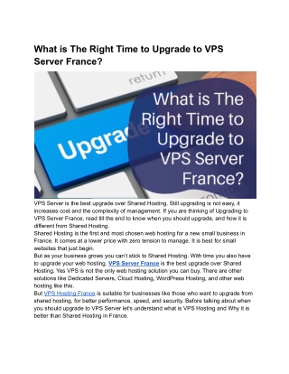 What is The Right Time to Upgrade to VPS Server France