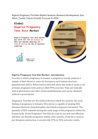 Nigeria Pregnancy Test Kits Market Statistics, Segment, Trends and Forecast