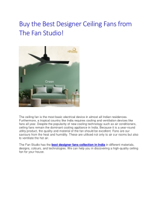 Buy the Best Designer Ceiling Fans from The Fan Studio