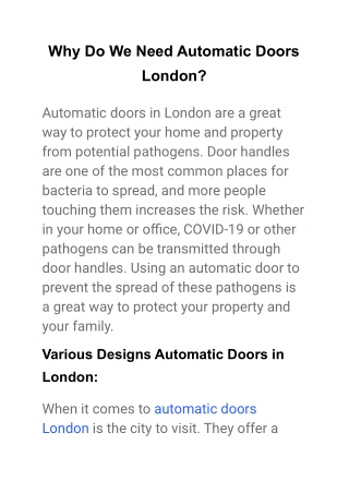 Why Do We Need Automatic Doors London