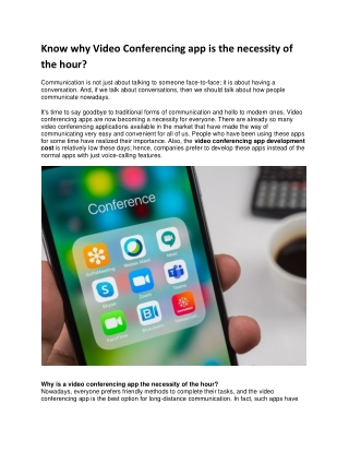 Know why Video Conferencing app is the necessity of the hour