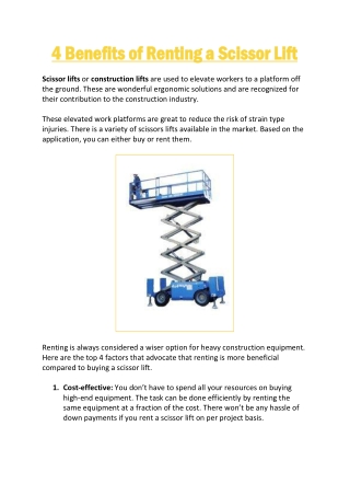 4 Benefits of Renting a Scissor Lift