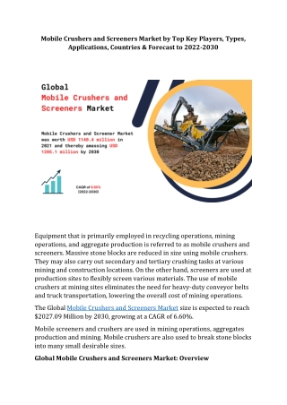 Mobile Crushers and Screeners Market by Top Key Players