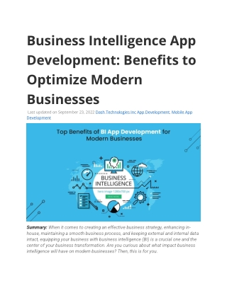 Business Intelligence App Development: Benefits to Optimize Modern Businesses