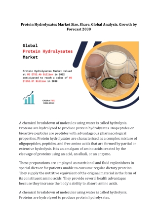 Protein Hydrolysates Market Share, Size, Type, Demand, Overview Analysis, Trends