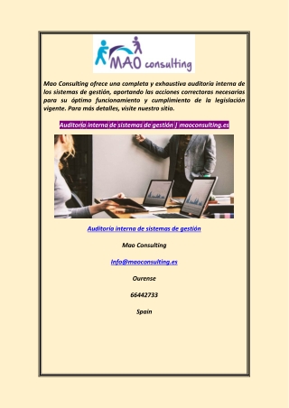 Auditoría interna de sistemas de gestión  maoconsulting.es