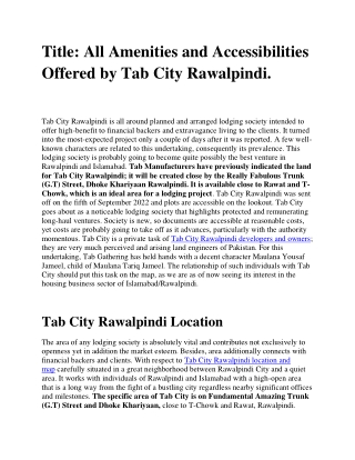 All Amenities and Accessibilities Offered by Tab City Rawalpindi