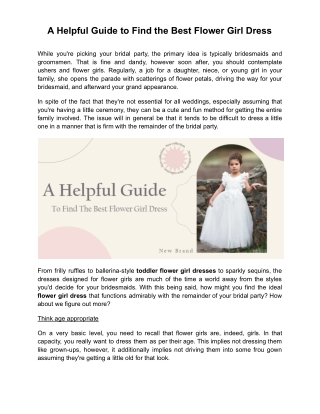 A Helpful Guide to Find the Best Flower Girl Dress