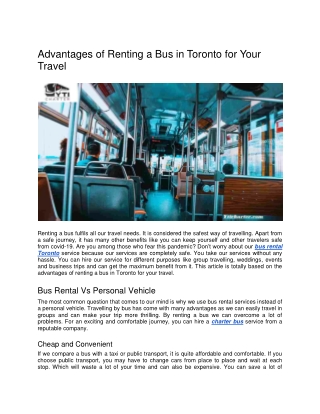 Advantages of Renting a Bus in Toronto for Your Travel
