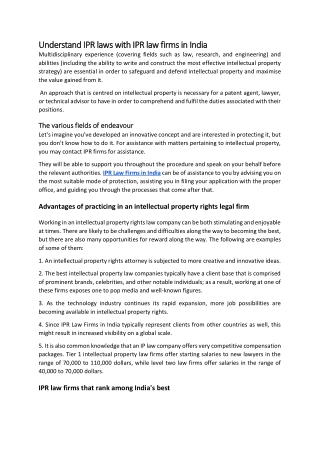 Understand IPR laws with IPR law firms in India