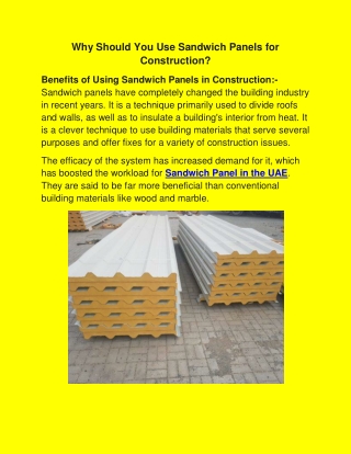 Why Use Sandwich Panels for Construction?