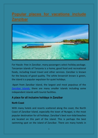 Popular places for vacations include Zanzibar