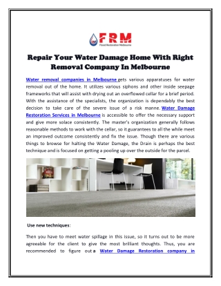 Repair Your Water Damage Home With Right Removal Company In Melbourne