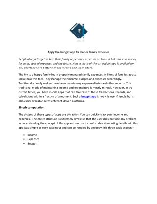 Apply the budget app for leaner family expenses