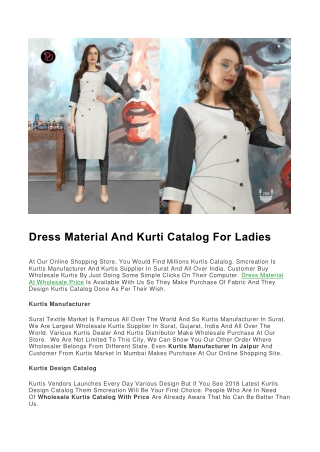 Dress Material And Kurti Catalog For Ladies