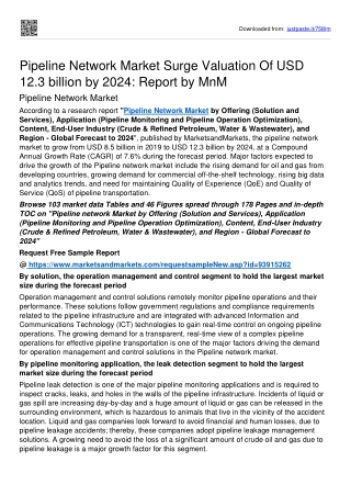 Pipeline Network Market Surge Valuation Of USD 12.3 billion By 2024