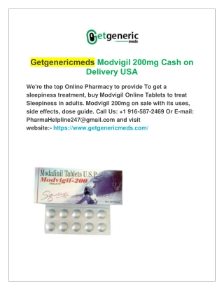 Buy Modvigil 200mg Online & Cheap Modvigil COD (Cash on Delivery)