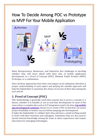 How To Decide Among POC vs Prototype vs MVP For Your Mobile Application