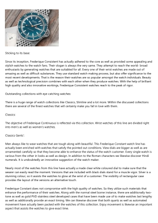 Frederique Continuous Watches - Maintaining the High Quality in Watchmaking