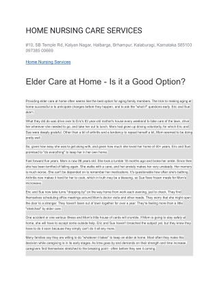 HOME NURSING CARE SERVICES