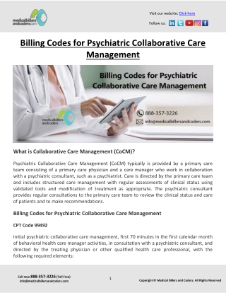 Billing Codes for Psychiatric Collaborative Care Management