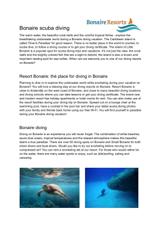 Bonaire diving resorts