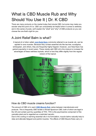What is CBD Muscle Rub and Why Should You Use It _ Dr. K CBD