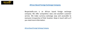 African Based Foreign Exchange Company Respectedfx.com