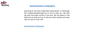 Real Estate Broker In Pittsburgh Pa Insightrealtypittsburgh.com