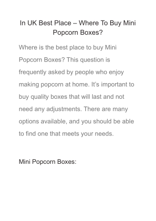 In UK Best Place – Where To Buy Mini Popcorn Boxes