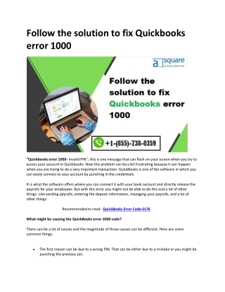 Follow the solution to fix Quickbooks error 1000