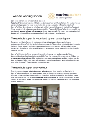 MarinaParken Verkoop  Tweede woning kopen