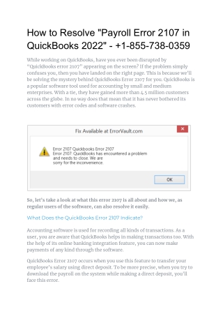 What should you know about Error 2107 In QuickBooks Payroll?