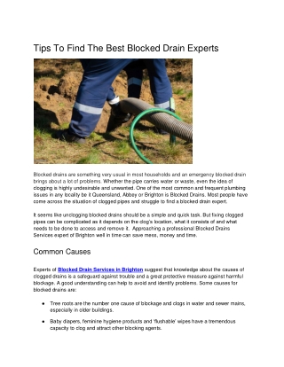 Tips To Find The Best Blocked Drain Experts