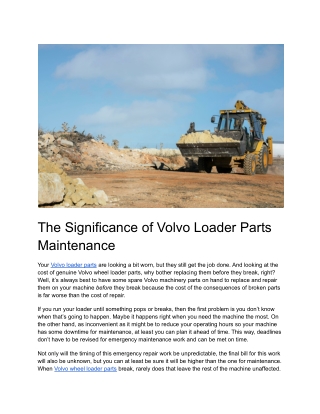 The Significance of Volvo Loader Parts Maintenance