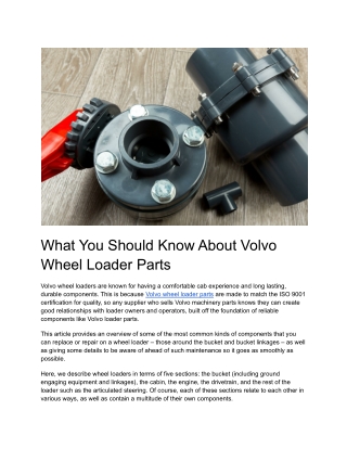 What You Should Know About Volvo Wheel Loader Parts