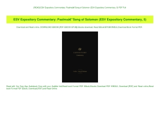 [READ] ESV Expository Commentary PsalmsÃ¢Â€Â“Song of Solomon (ESV Expository Commentary  5) PDF Full