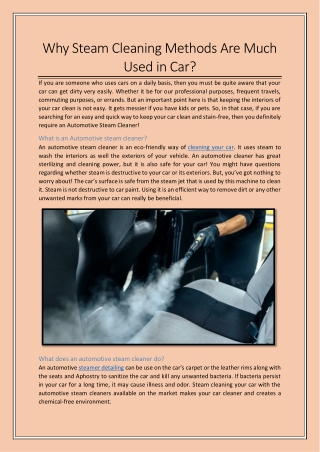 Why Steam Cleaning Methods Are Much Used in Car