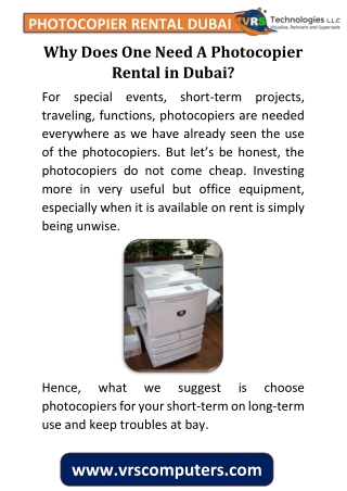 Why Does One Need A Photocopier Rental Dubai?