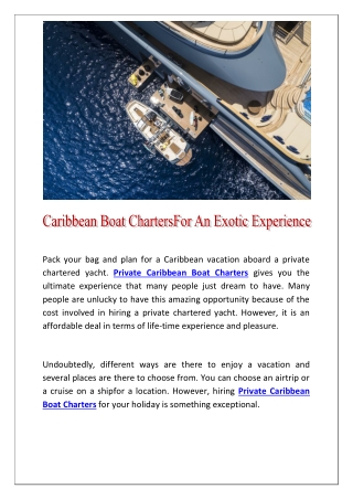 Caribbean Boat Charters For An Exotic Experience